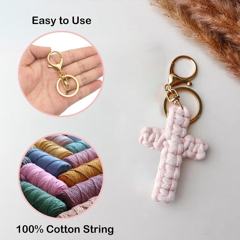 HongEast Macrame Cross Keychain,Jesus Key Chain Christian Car Accessories Handmade Soft Cross Keychain Boho Decor for Women Men Gifts - Image 1